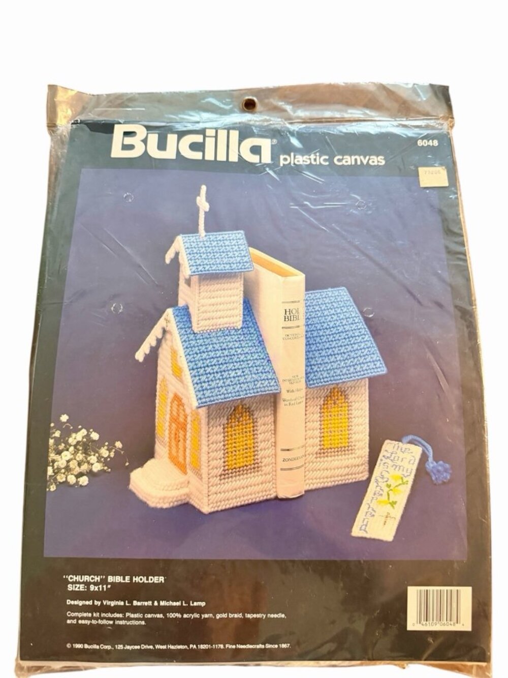 New Church Bible Holder Book Ends Bucilla Plastic Canvas Kit #6048 Craft VTG